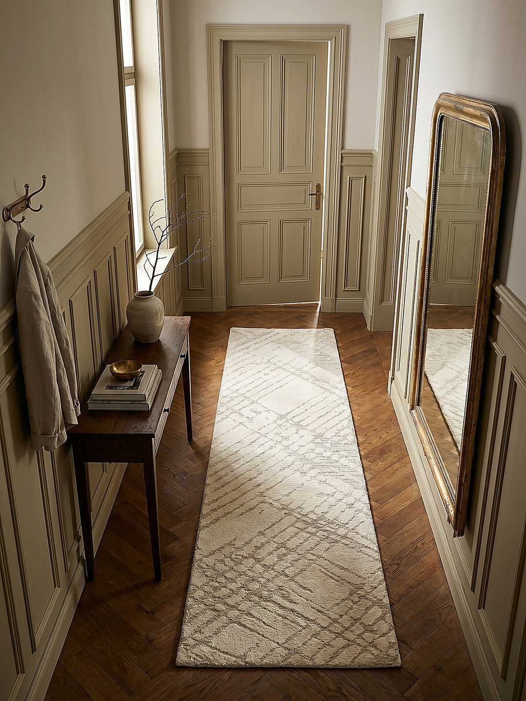 Teppich Creme Läufer Musteransicht von oben Designkollektion_