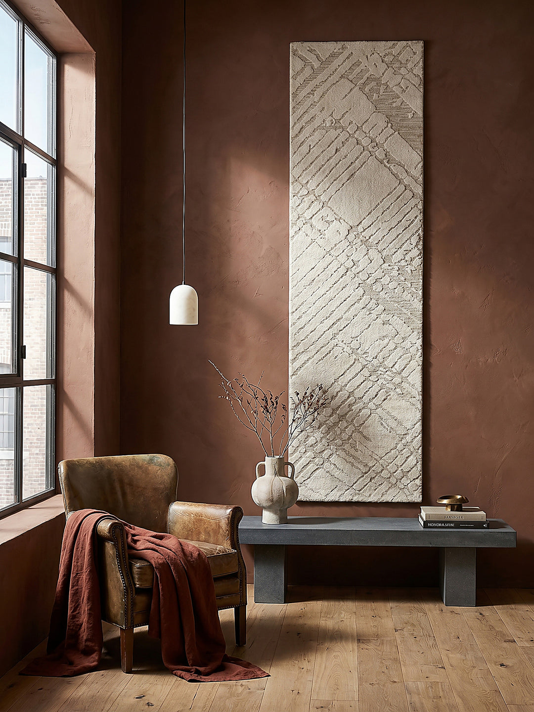 Teppich Creme Läufer als Wandteppich Wanddekoration Textilkunst Interior Design_