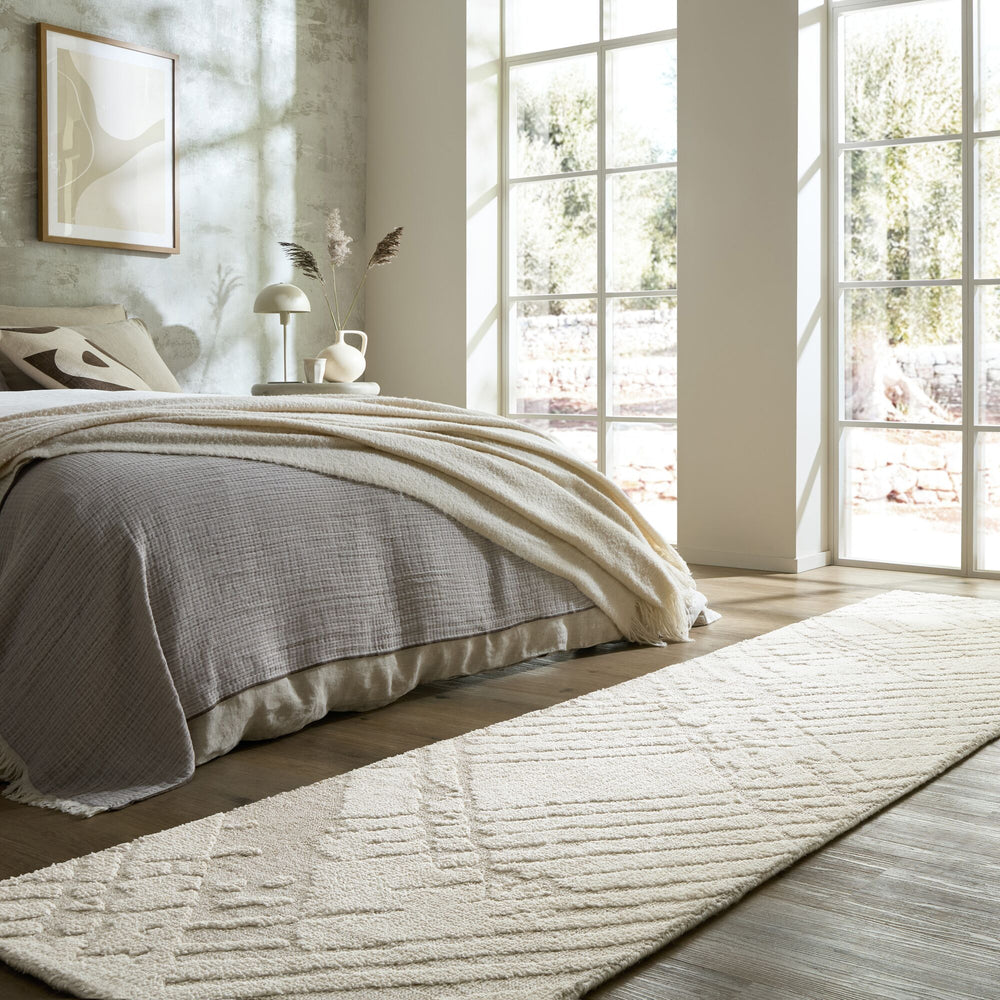 Teppich Kurzflor Rautenlinien Muster - Abstrakt - Wohnzimmer_Creme_Läufer_