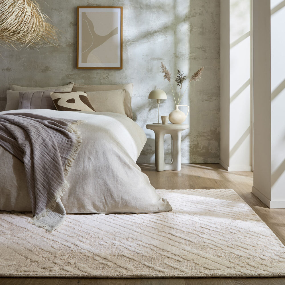 Teppich Kurzflor Rautenlinien Muster - Abstrakt - Wohnzimmer_Creme_Rechteckig_