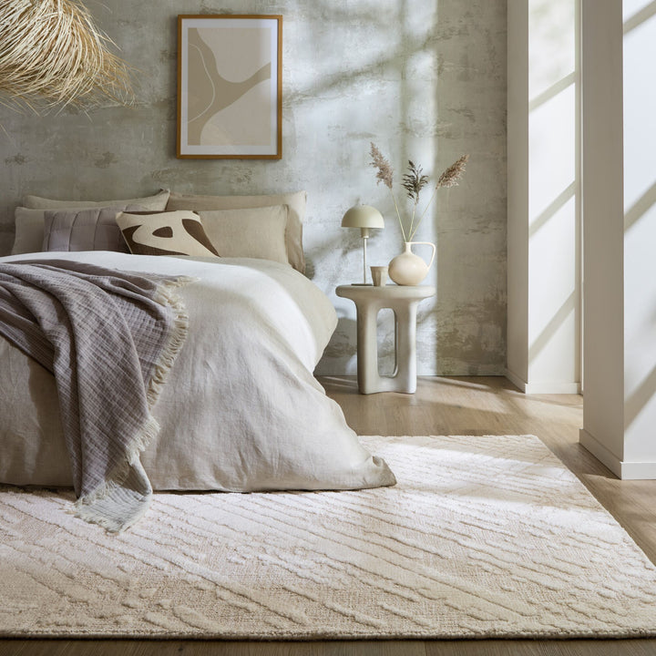 Teppich Kurzflor Rautenlinien Muster - Abstrakt - Wohnzimmer_Creme_Rechteckig_