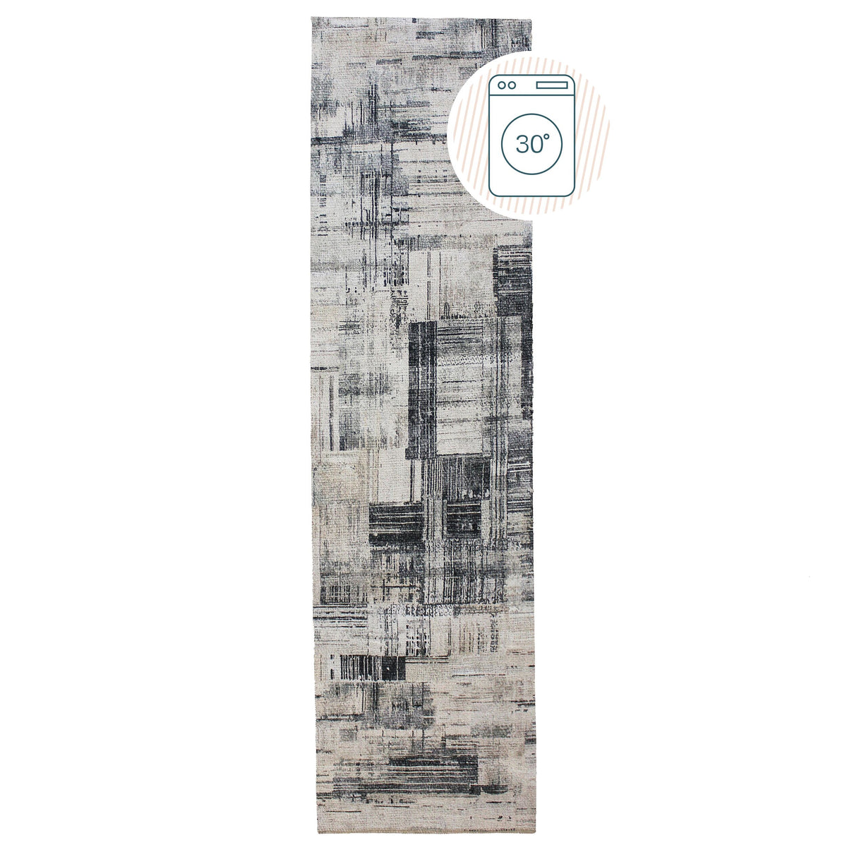 Teppich Flachflor Maschinenwaschbar Abstrakt Grau Polyester_Läufer_
