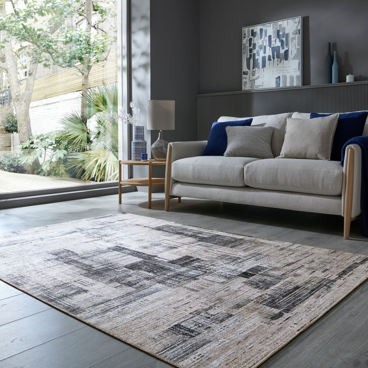 Waschbarer Teppich Abstrakt - Wohnzimmer schmutzabweisend_Grau_Rechteckig_