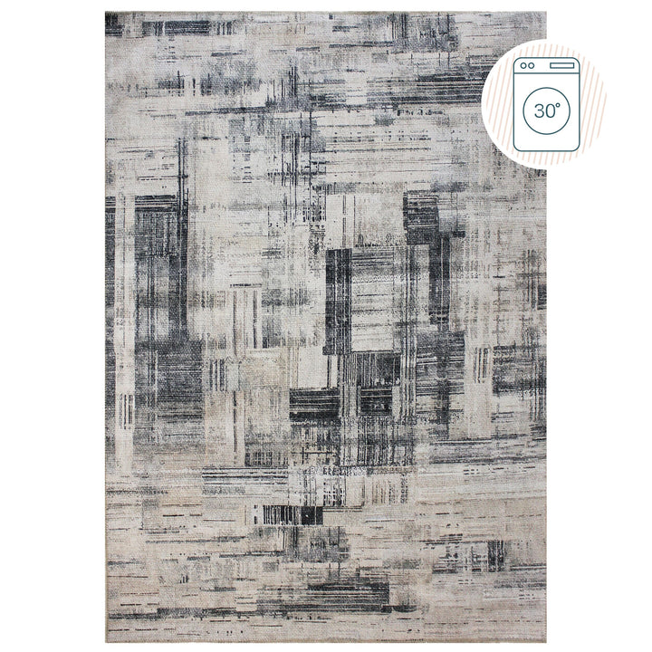 Teppich Flachflor Maschinenwaschbar Abstrakt Grau Polyester_Rechteckig_