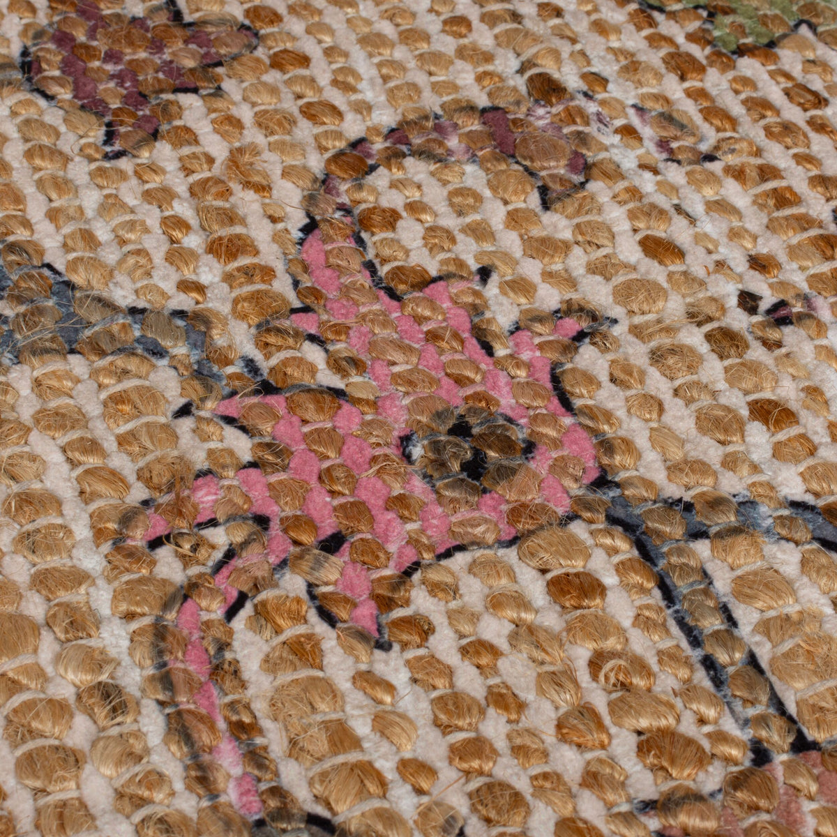 Flachgewebe Teppich mit floralem Oriental-Muster - Jute-Chenille-Mischung Rosa Läufer