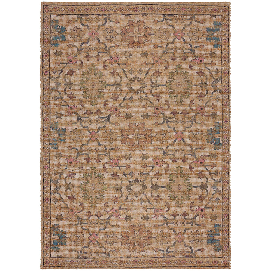 Flachgewebe Teppich mit floralem Oriental-Muster - Strapazierfähige Jute-Chenille-Mischung_Rechteckig_