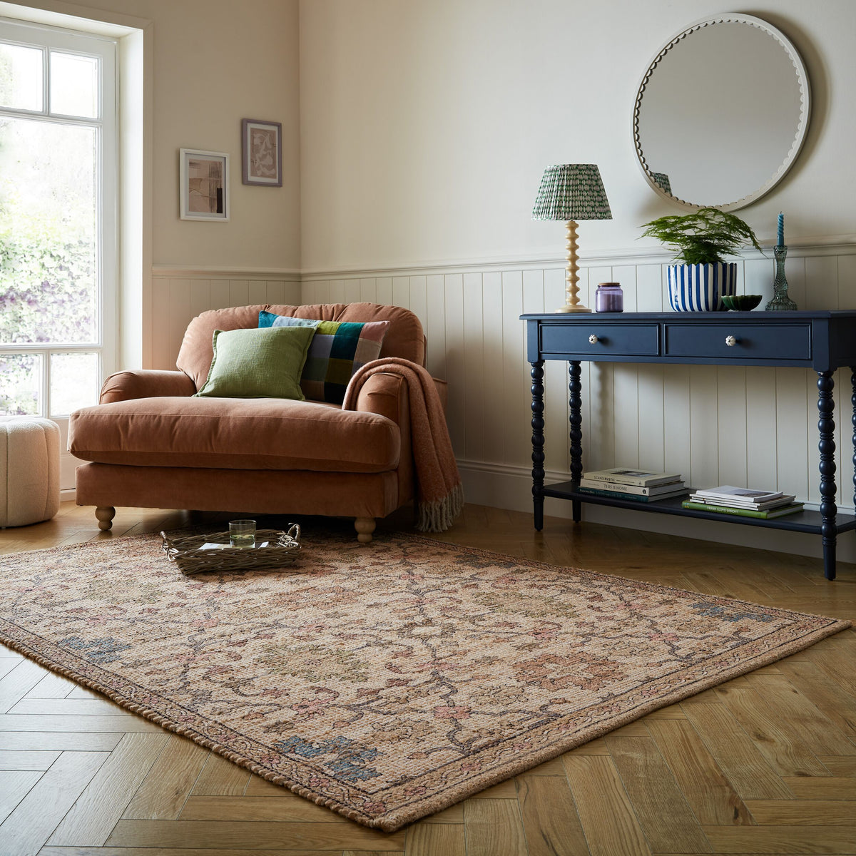 Flachgewebe Teppich mit floralem Oriental-Muster - Jute-Chenille-Mischung_Rosa_Rechteckig_