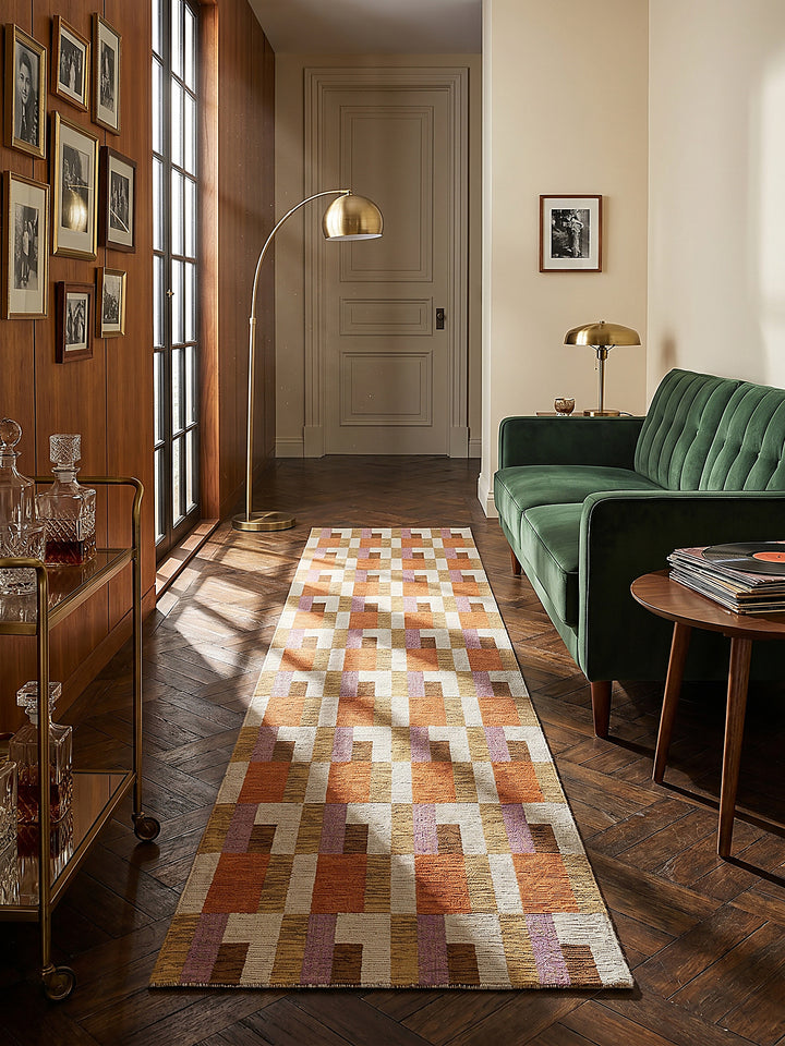 Teppich Orange-Natur Läufer im modernen Wohnzimmer Einrichtungsidee_