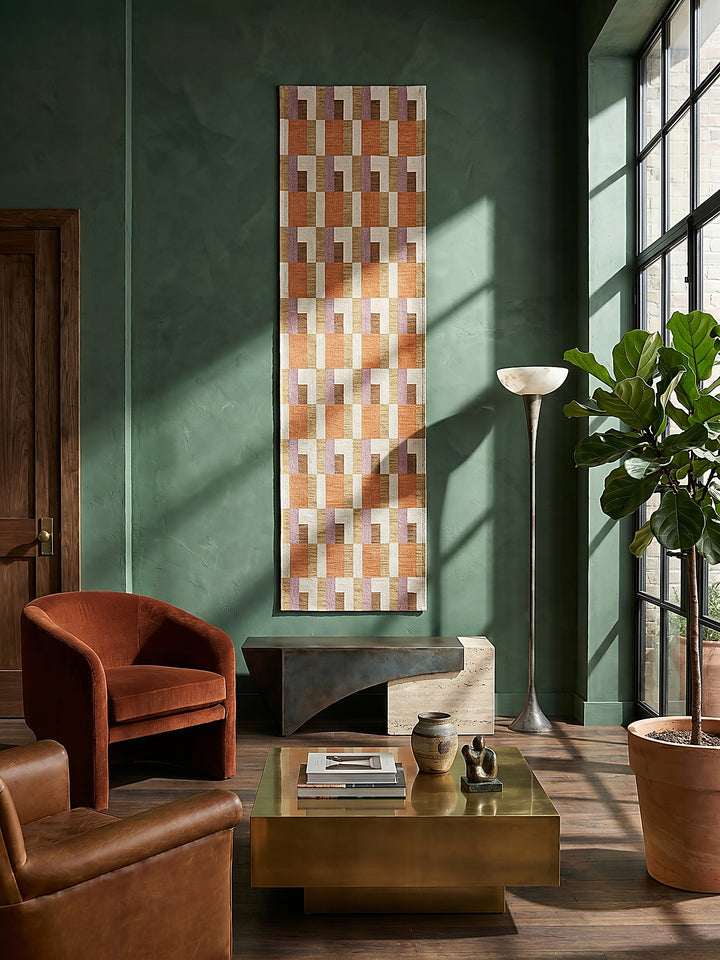 Teppich Orange-Natur Läufer als Wandteppich Wanddekoration Textilkunst Interior Design_