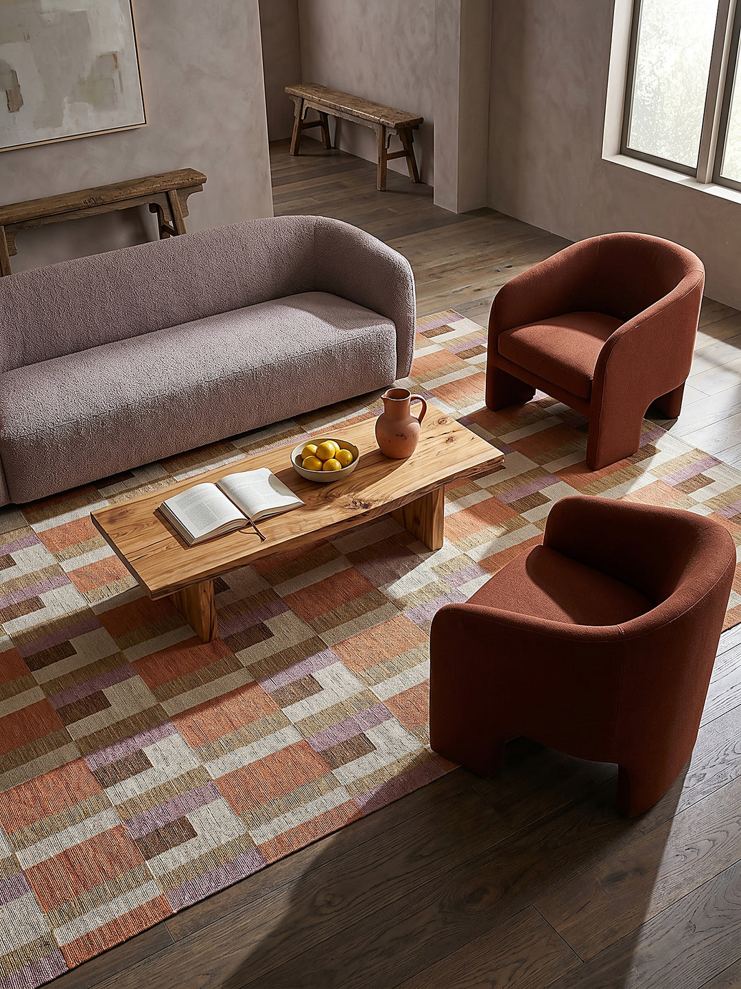 Teppich Orange-Natur rechteckig Musteransicht von oben Designkollektion_