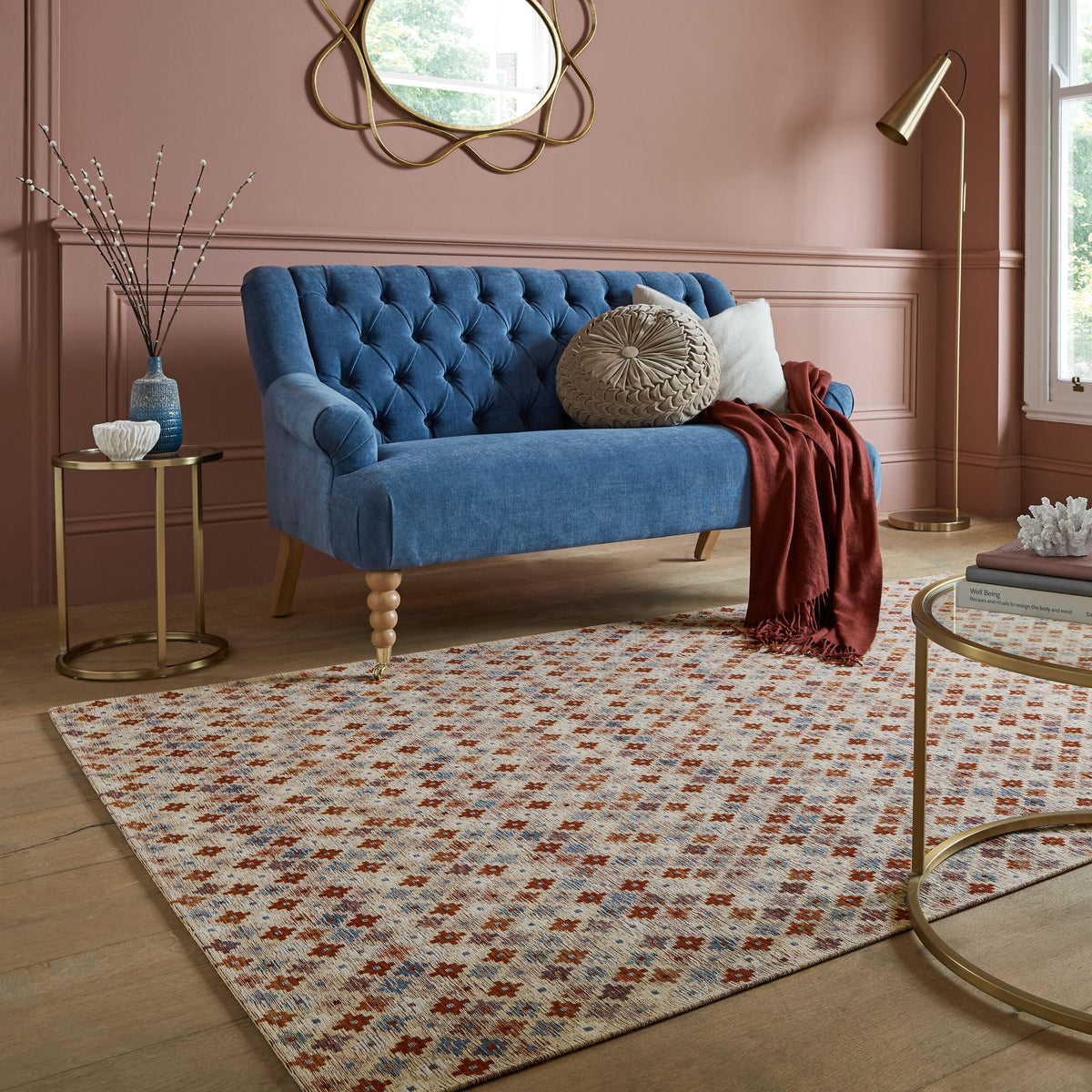 Teppich Kurzflor Kreuz Muster - Wohnzimmer Multicolor-Rot Rechteckig