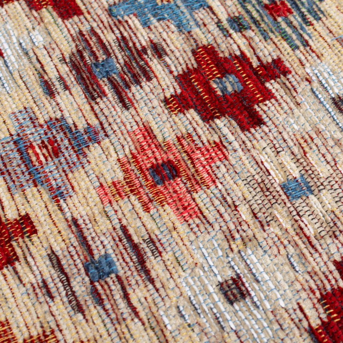 Teppich Kelim-Ethno Beige-Rot-Blau Flachgewebe Nahaufnahme Rechteckig