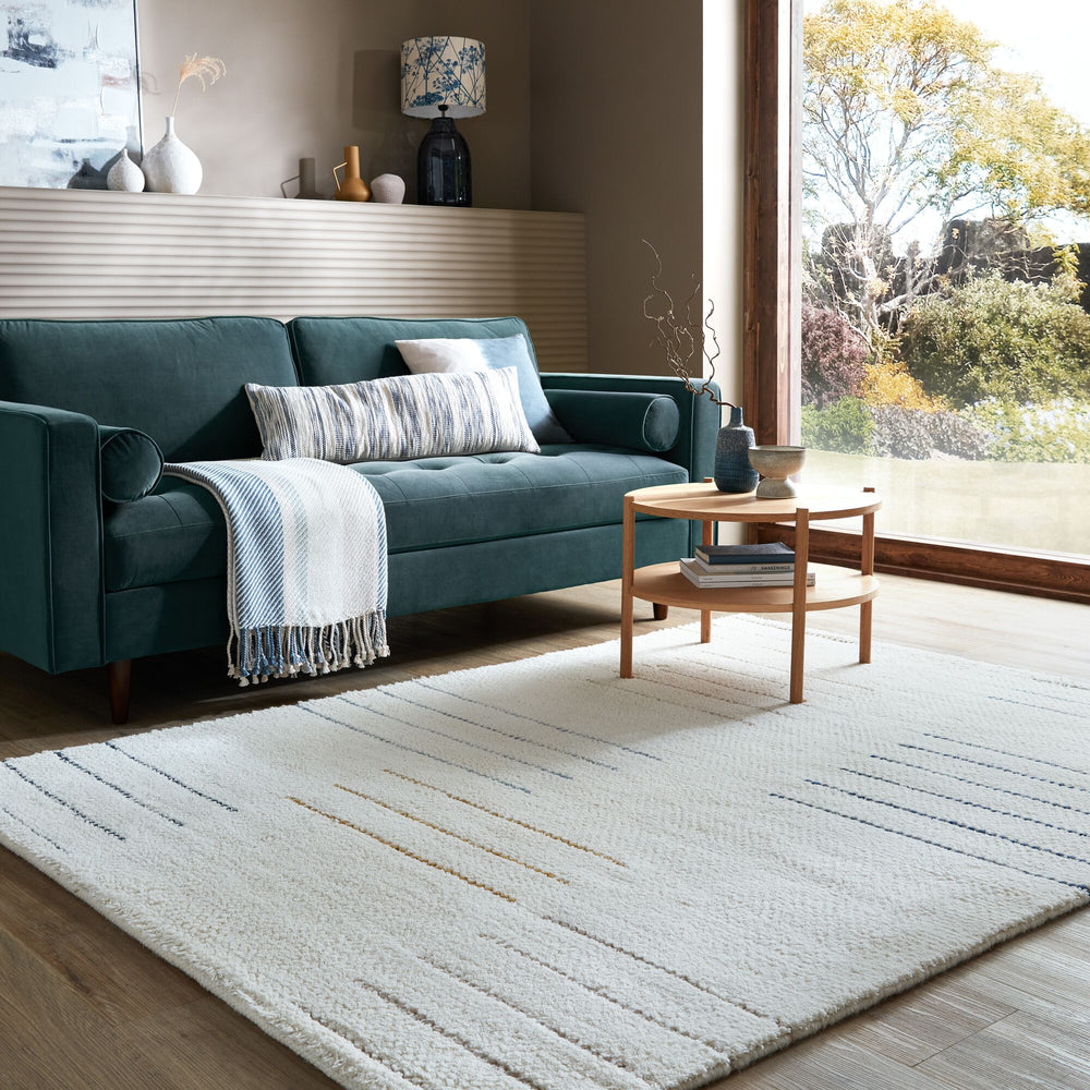 Wollteppich Linienstreifen Muster - Streifen - Wohnzimmer_Beige-Multicolor_Rechteckig_