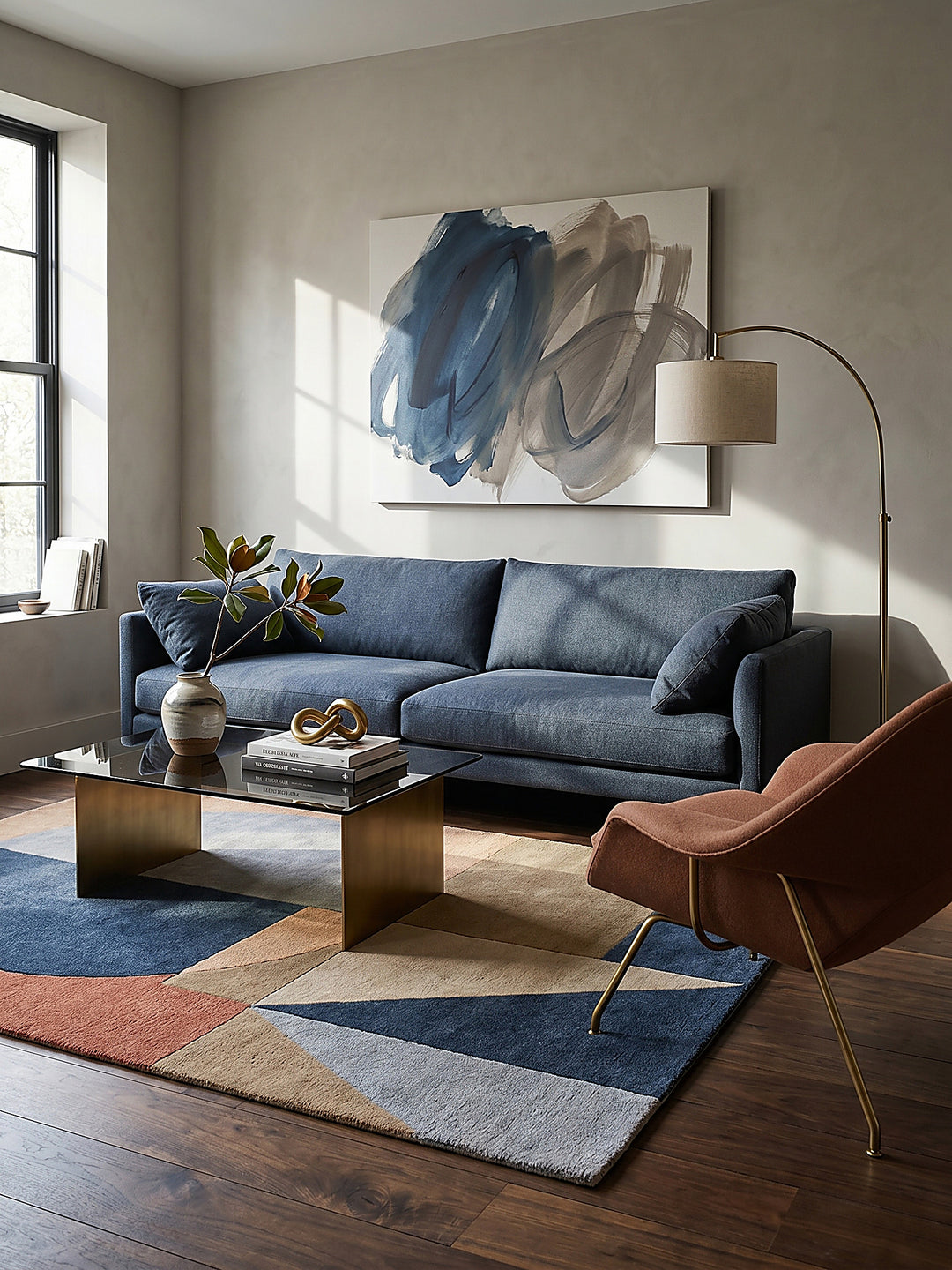 Teppich Multicolor-Pastell rechteckig im Wohnzimmer mit Couchtisch und Wohnaccessoires Wohnidee skandinavisch modern_