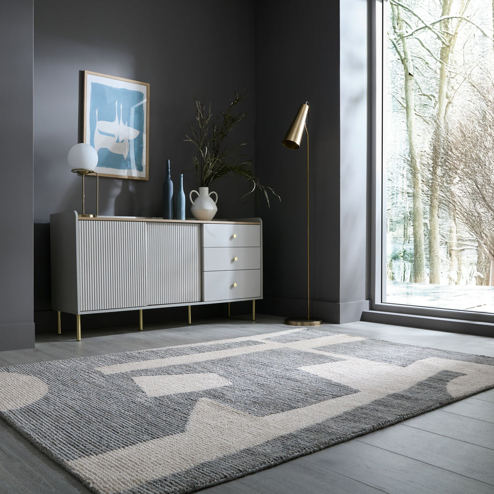Teppich Kurzflor Collage Muster - Abstrakt - Wohnzimmer_Grau-Beige_Rechteckig_