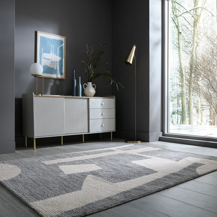 Teppich Kurzflor Collage Muster - Abstrakt - Wohnzimmer_Grau-Beige_Rechteckig_