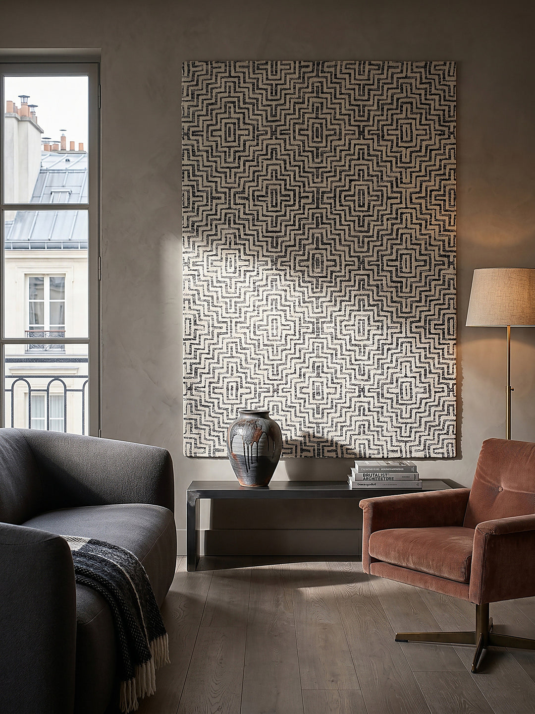 Teppich Grau rechteckig als Wandteppich Wanddekoration Textilkunst Interior Design_