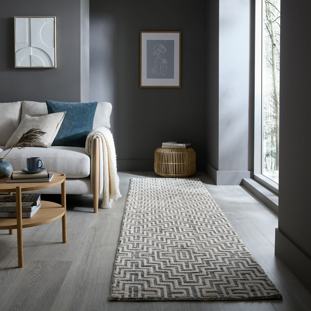 Teppich Kurzflor Zickzack Muster - Geometrisch - Wohnzimmer_Grau_Läufer_