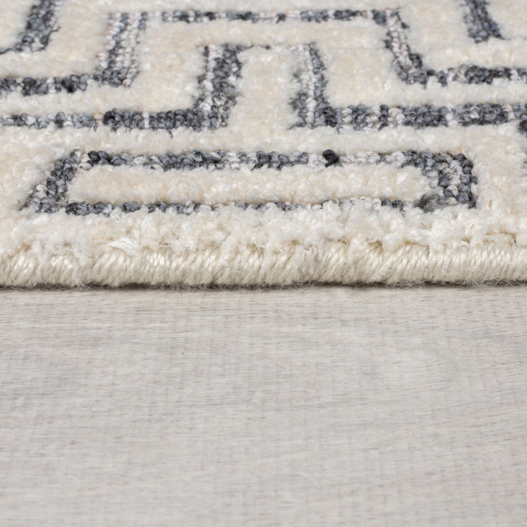 Teppich Grau Geometrisches Zickzack Muster 12mm Florhöhe Wolloptik Fußbodenheizung_Läufer_