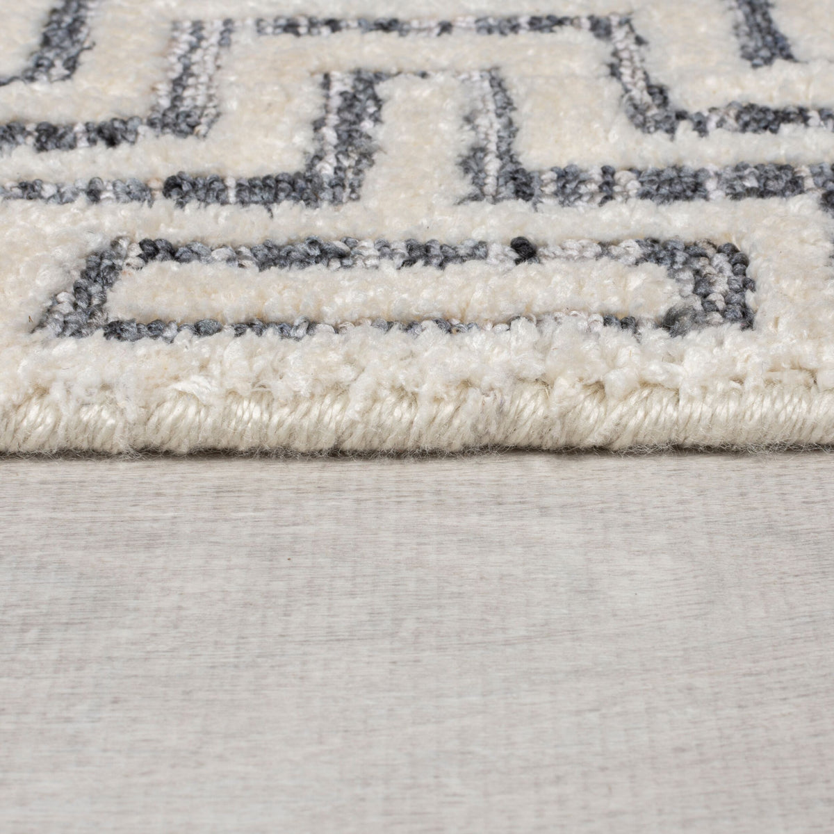 Teppich Grau Geometrisches Zickzack Muster 12mm Florhöhe Wolloptik Fußbodenheizung_Läufer_