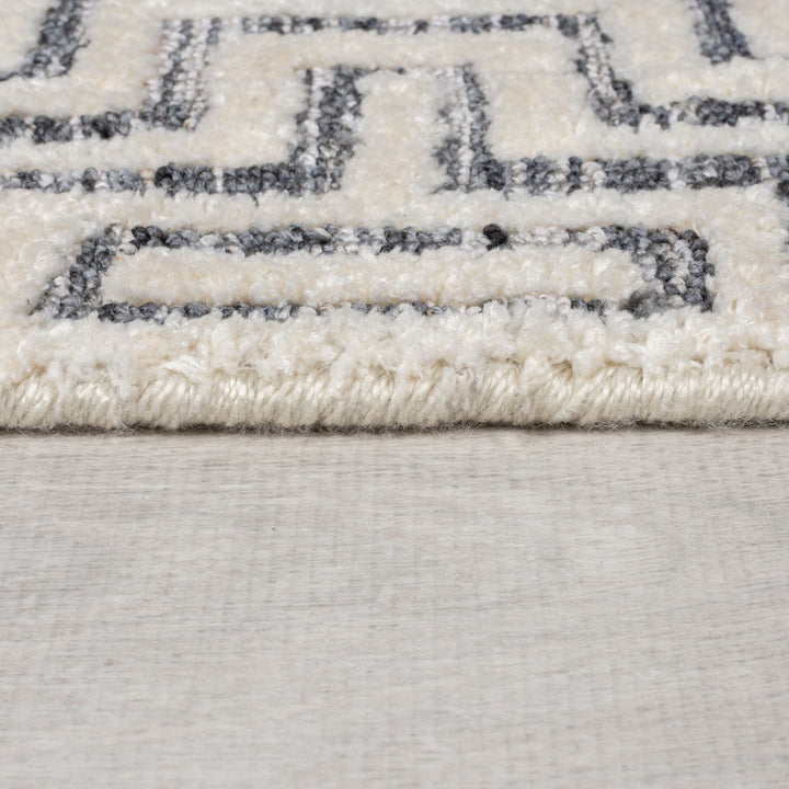 Teppich Grau Geometrisches Zickzack Muster 12mm Florhöhe Wolloptik Fußbodenheizung_Läufer_