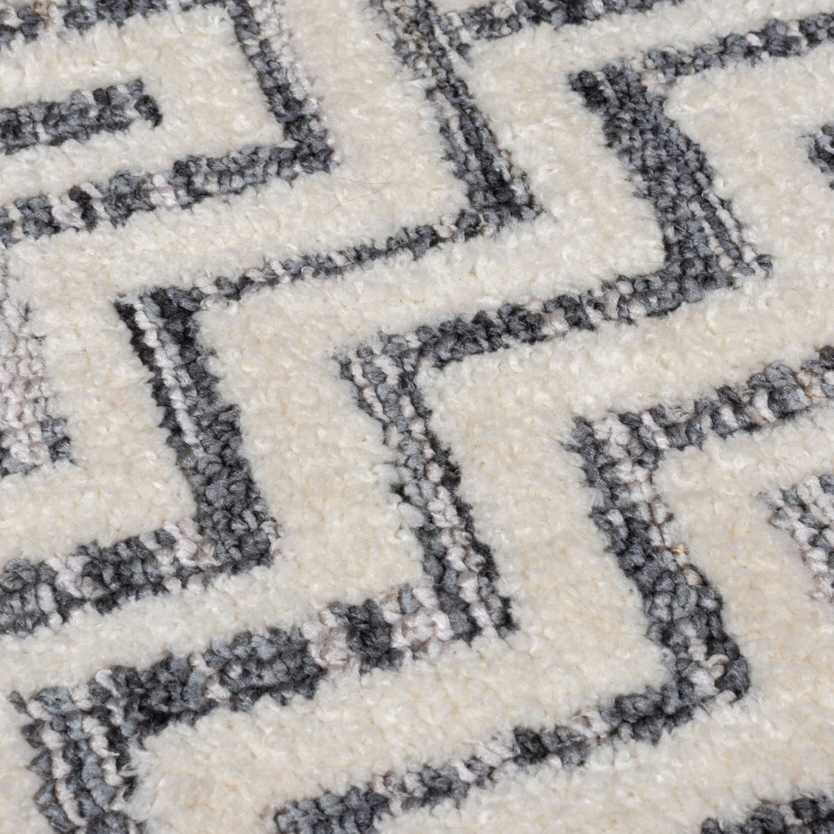 Teppich Kurzflor Zickzack Muster - Geometrisch - Wohnzimmer Grau Läufer