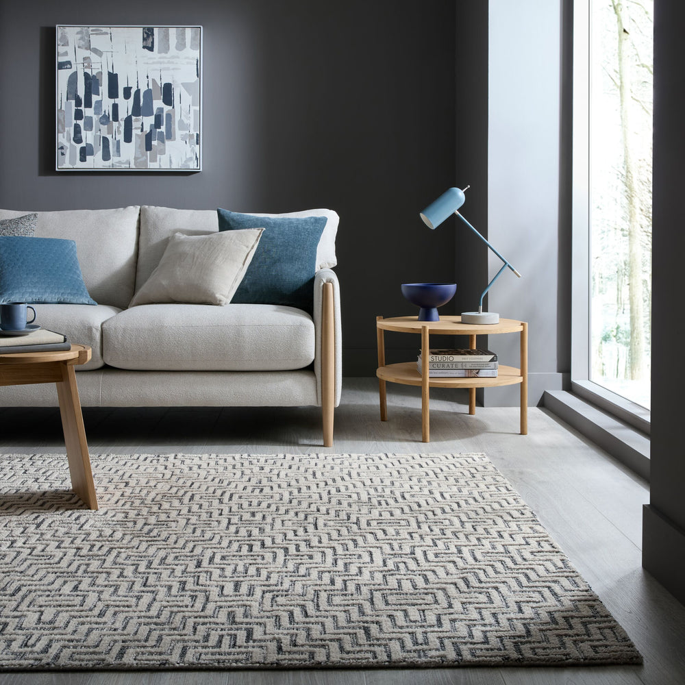 Teppich Kurzflor Zickzack Muster - Geometrisch - Wohnzimmer_Grau_Rechteckig_