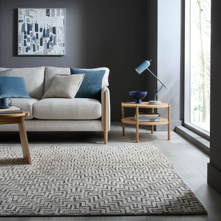 Teppich Kurzflor Zickzack Muster - Geometrisch - Wohnzimmer_Grau_Rechteckig_