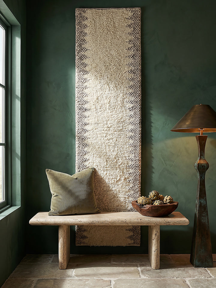Teppich Beige Läufer als Wandteppich Wanddekoration Textilkunst Interior Design_