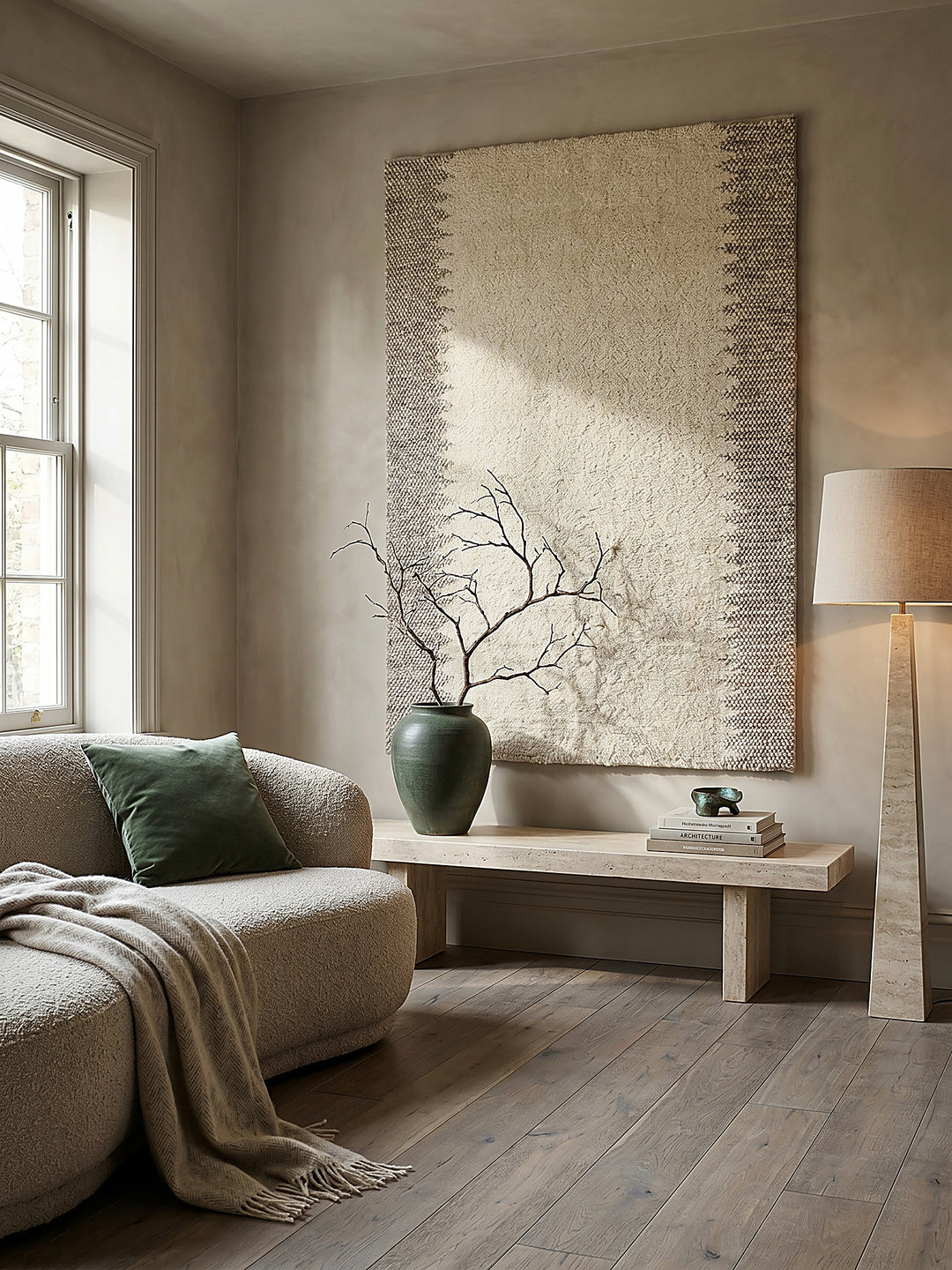 Teppich Beige rechteckig als Wandteppich Wanddekoration Textilkunst Interior Design_