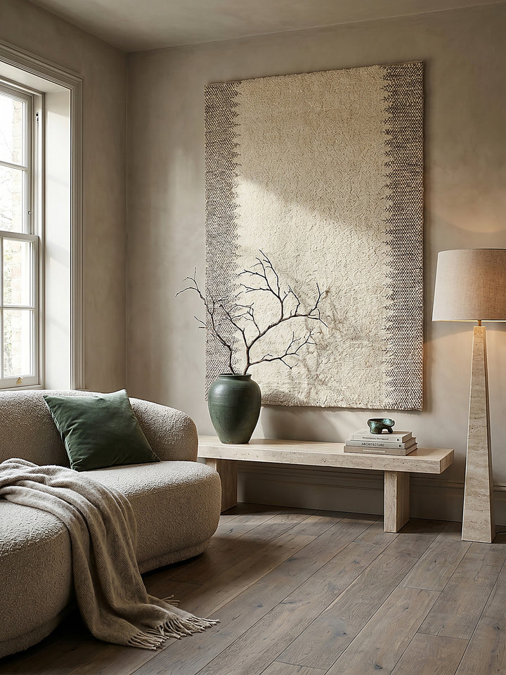 Teppich Beige rechteckig als Wandteppich Wanddekoration Textilkunst Interior Design_
