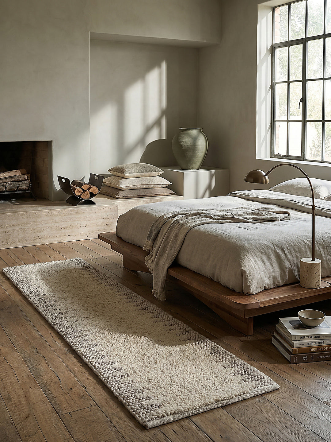 Teppich Beige Läufer im Wohnzimmer mit Couchtisch und Wohnaccessoires Wohnidee skandinavisch modern_