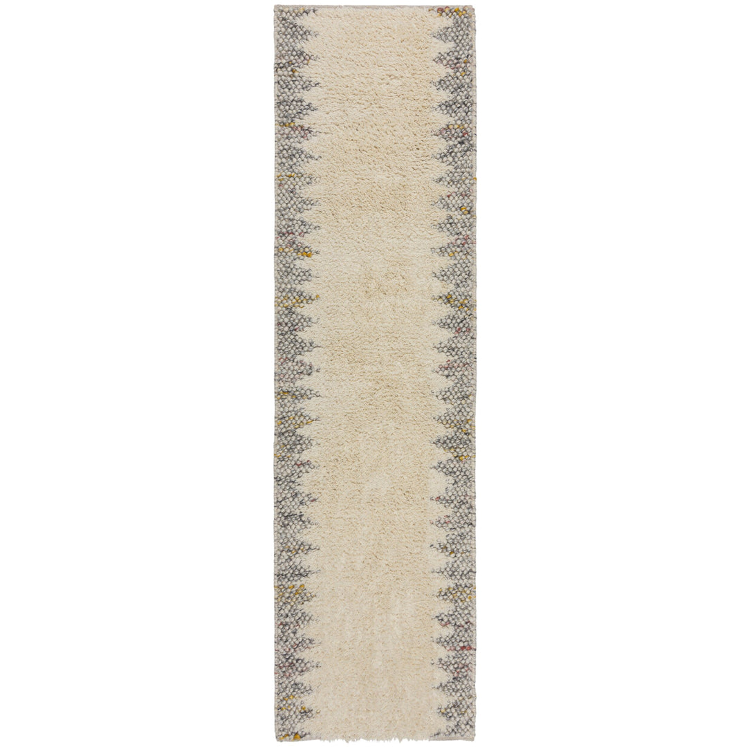 Wollteppich Handgewebt mit Noppeneffekt und geometrischem Bordürendesign pflegeleicht und strapazierfähig_Läufer_