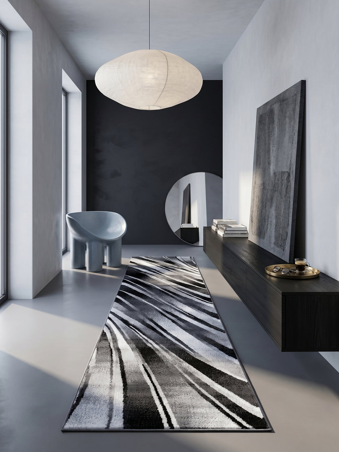 Teppich Schwarz Läufer im Wohnzimmer Einrichtungsidee_