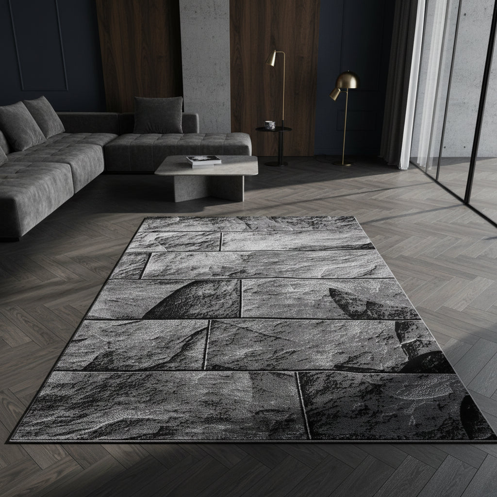 Teppich Handwäsche Kurzflor Steine Polypropylen Wohnzimmer Läufer
