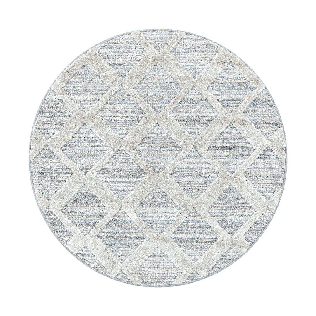 Teppich Hochflor Hoch-Tief Boho-Muster Polypropylen Wohnzimmer_Rund_