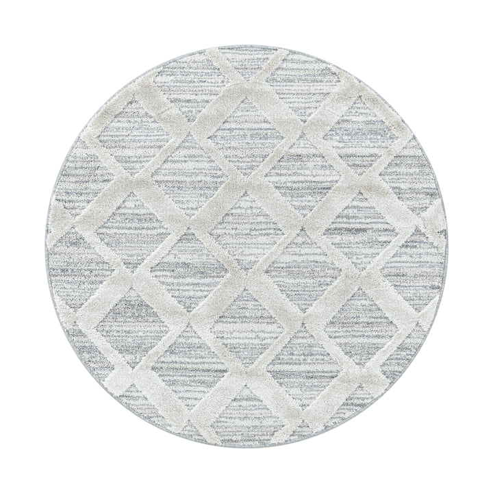Teppich Hochflor Hoch-Tief Boho-Muster Polypropylen Wohnzimmer_Rund_