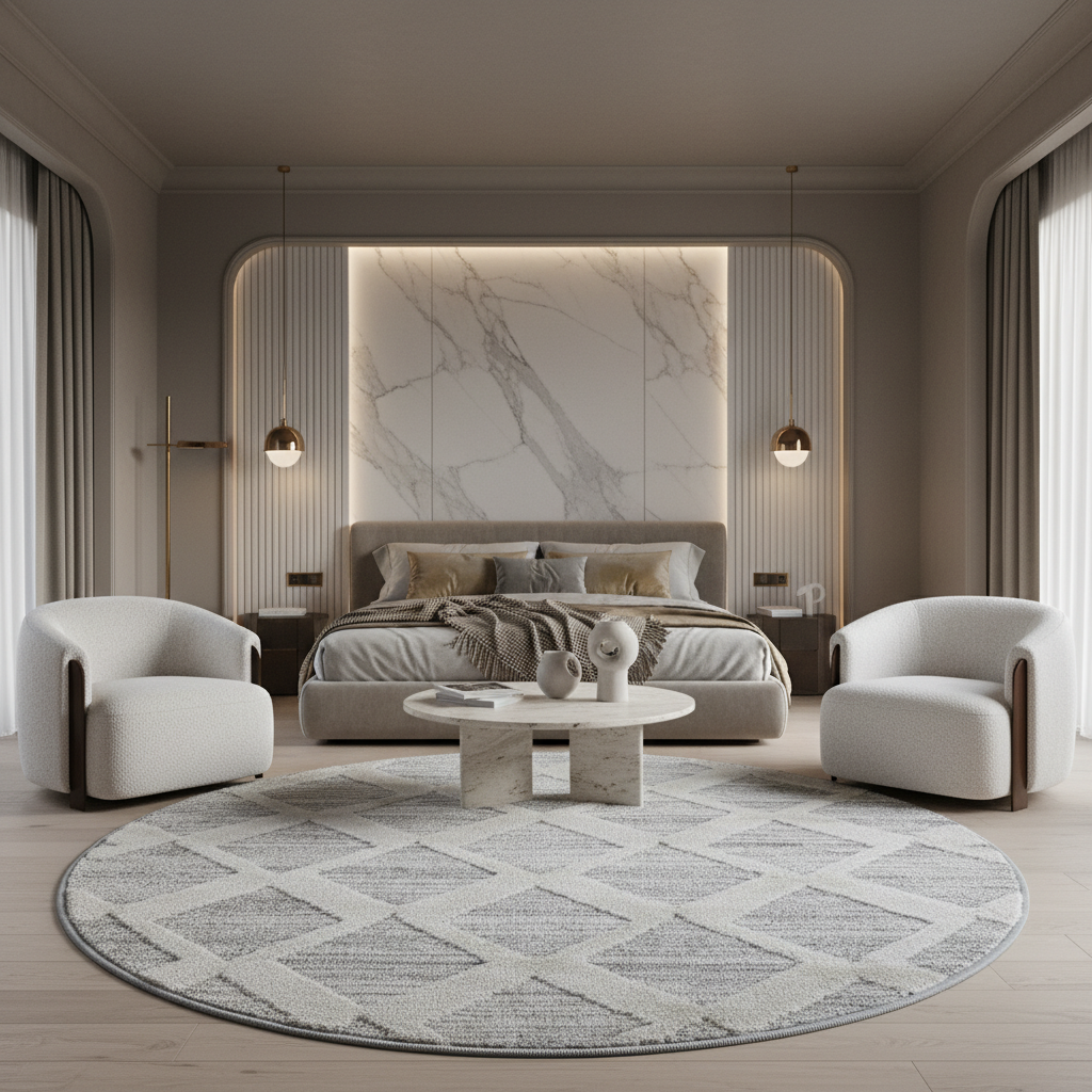 Teppich Hochflor Hoch-Tief Boho-Muster Polypropylen Wohnzimmer_Rund_