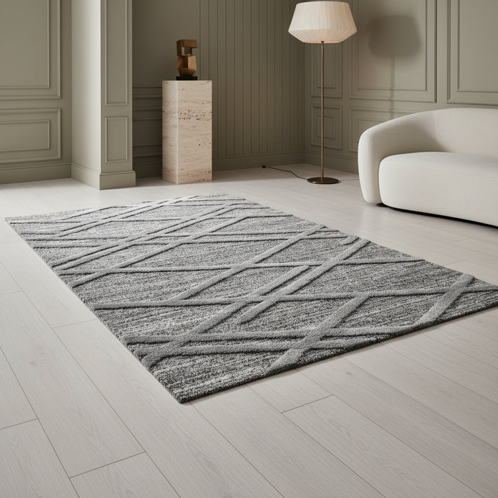 Hochflor Teppich Waschbar 3D Diagonale Wellen Wohnzimmer – Kadima Design