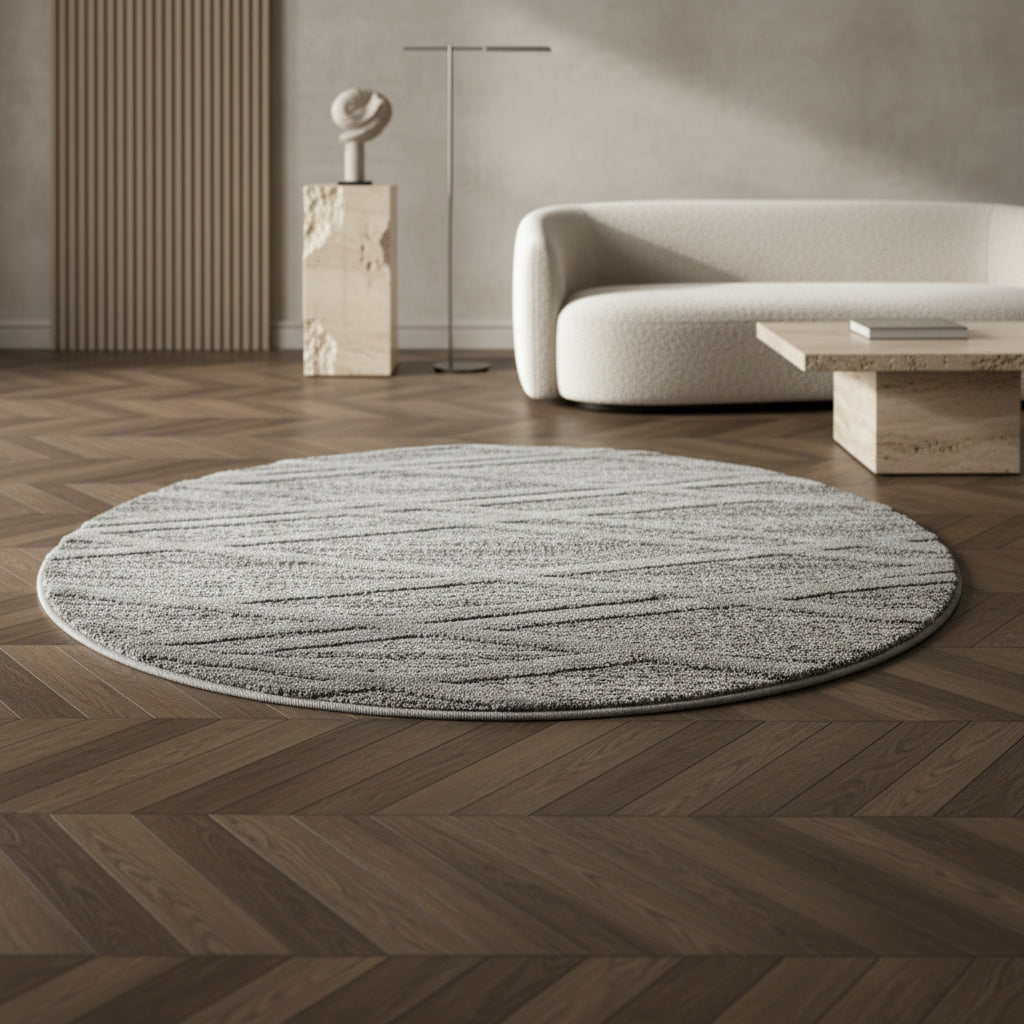 Teppich Hochflor Hoch-Tief Boho-Muster Polypropylen Wohnzimmer_Rund_