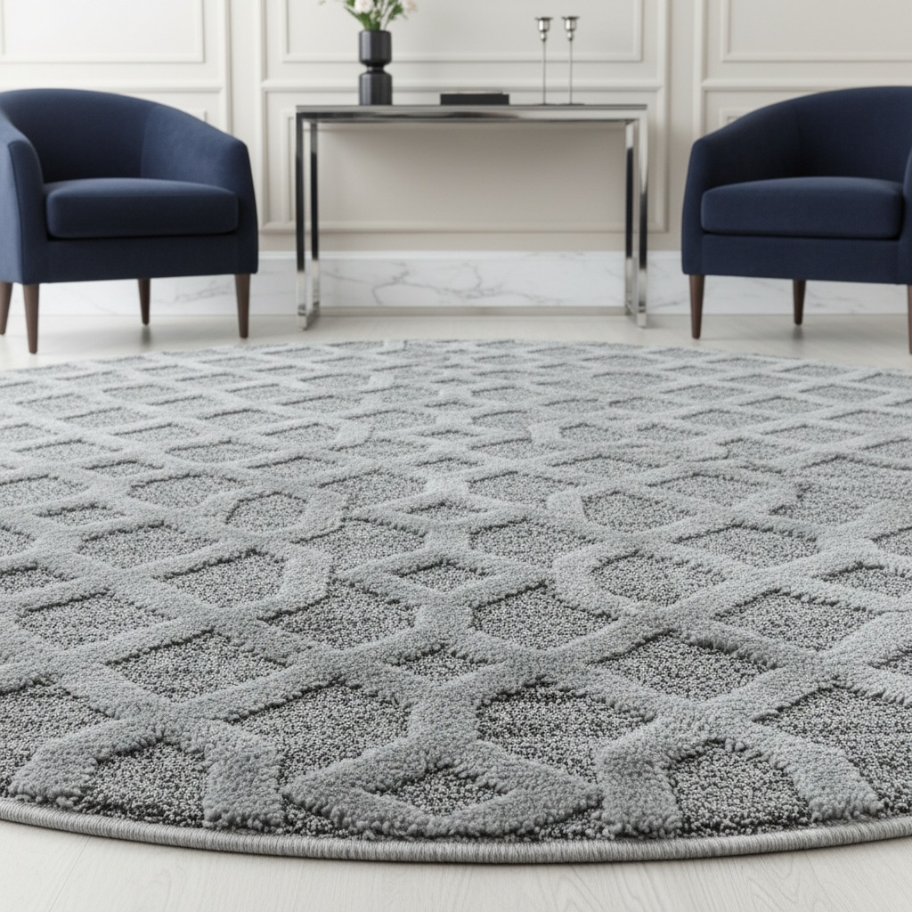 Teppich Hochflor Hoch-Tief Geometrisch Polypropylen Wohnzimmer_Rund_