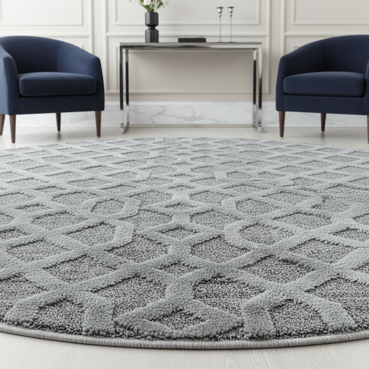 Teppich Hochflor Hoch-Tief Geometrisch Polypropylen Wohnzimmer_Rund_
