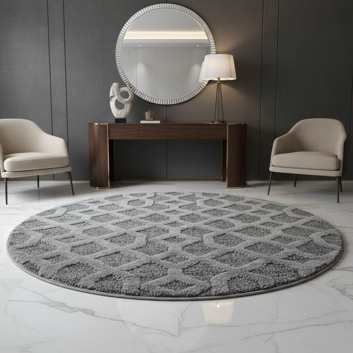 Teppich Hochflor Hoch-Tief Geometrisch Polypropylen Wohnzimmer_Rund_