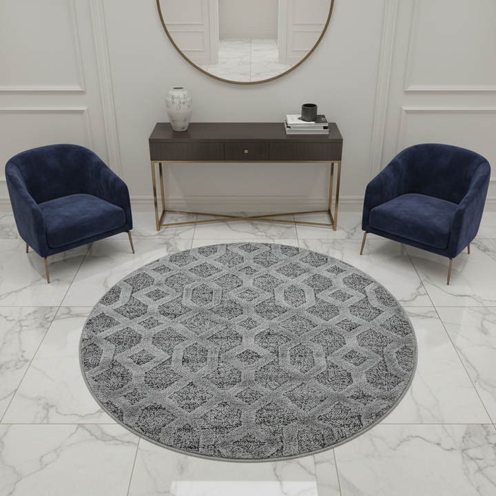 Teppich Hochflor Hoch-Tief Geometrisch Polypropylen Wohnzimmer_Rund_