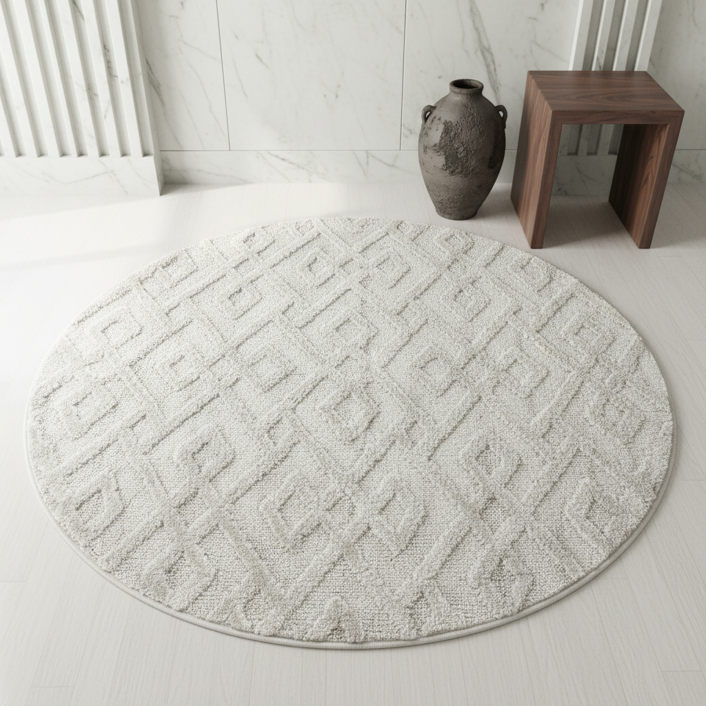 Teppich Hochflor Hoch-Tief Geometrisch Polypropylen Wohnzimmer_Rund_