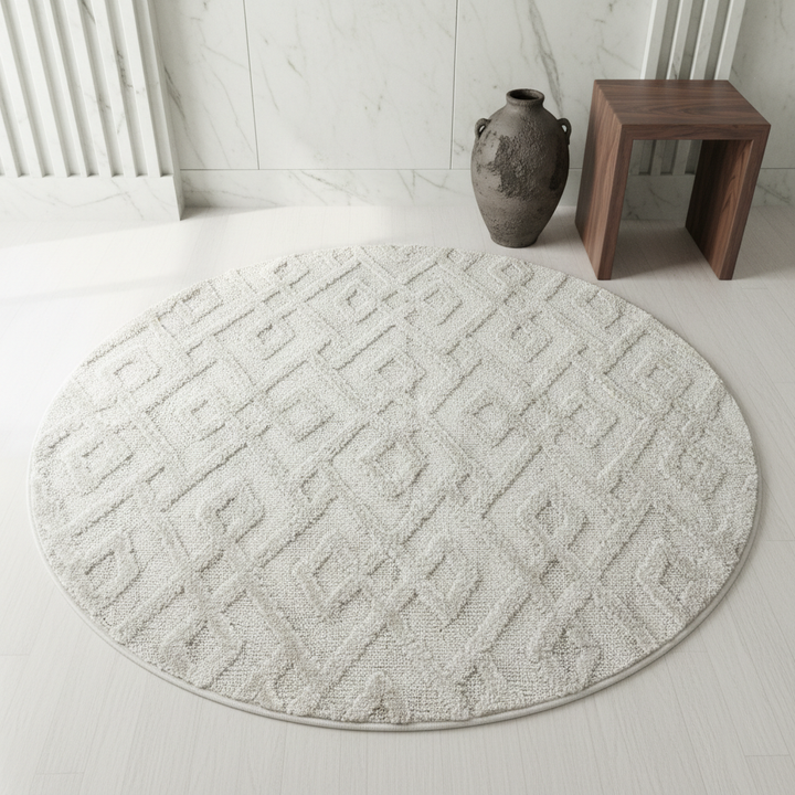 Teppich Hochflor Hoch-Tief Geometrisch Polypropylen Wohnzimmer_Rund_