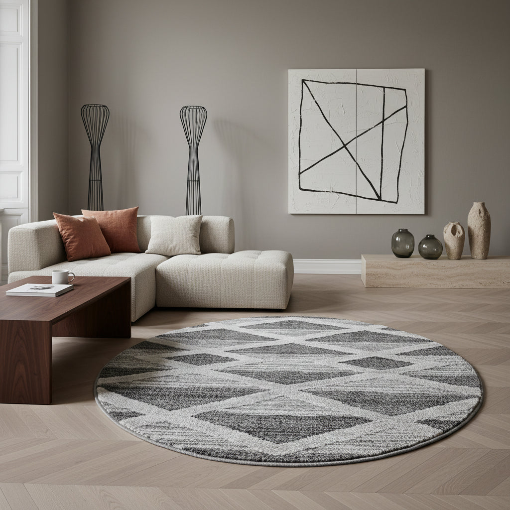 Teppich Hochflor Hoch-Tief Geometrisch Polypropylen Wohnzimmer_Rund_