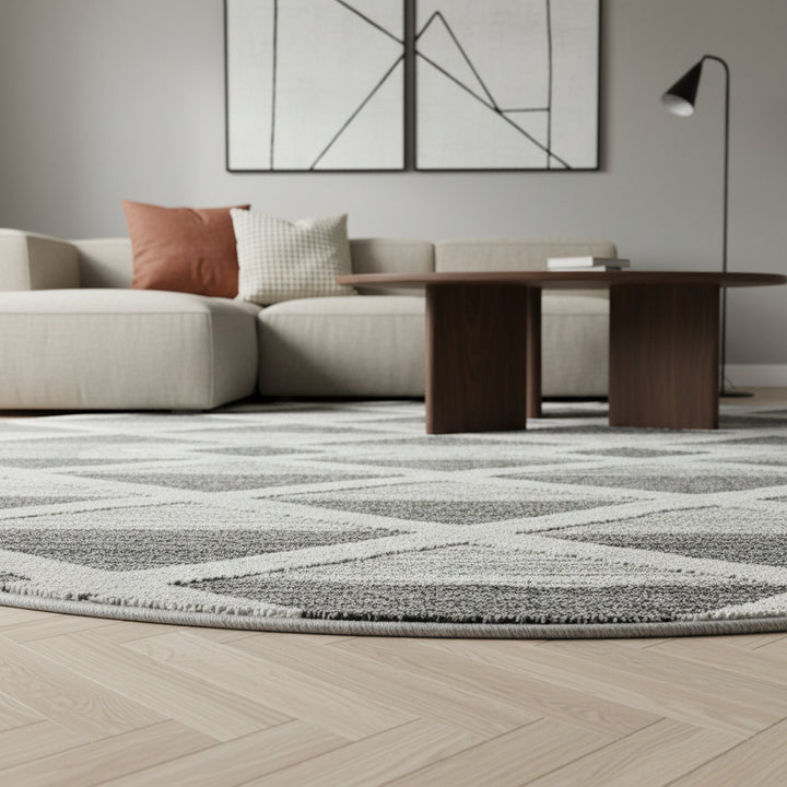 Teppich Hochflor Hoch-Tief Geometrisch Polypropylen Wohnzimmer_Rund_