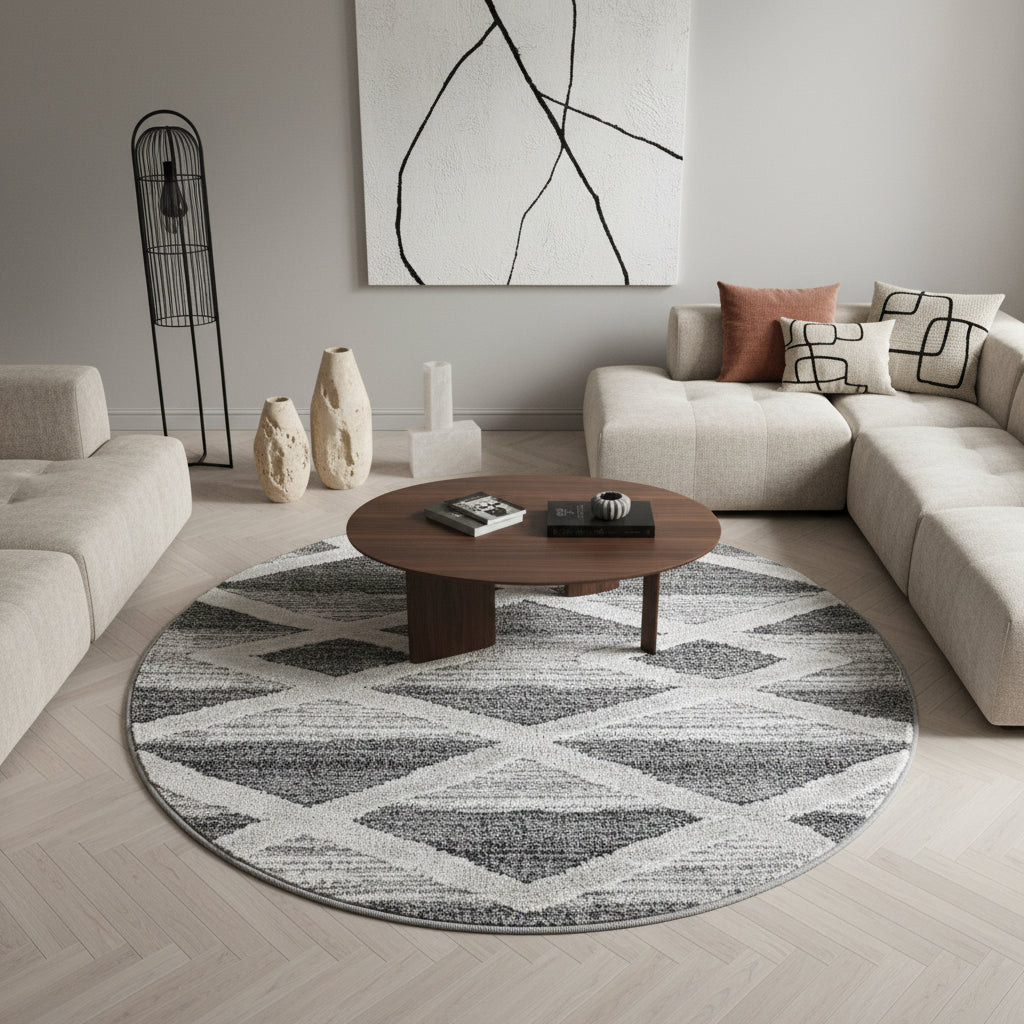 Teppich Hochflor Hoch-Tief Geometrisch Polypropylen Wohnzimmer_Rund_