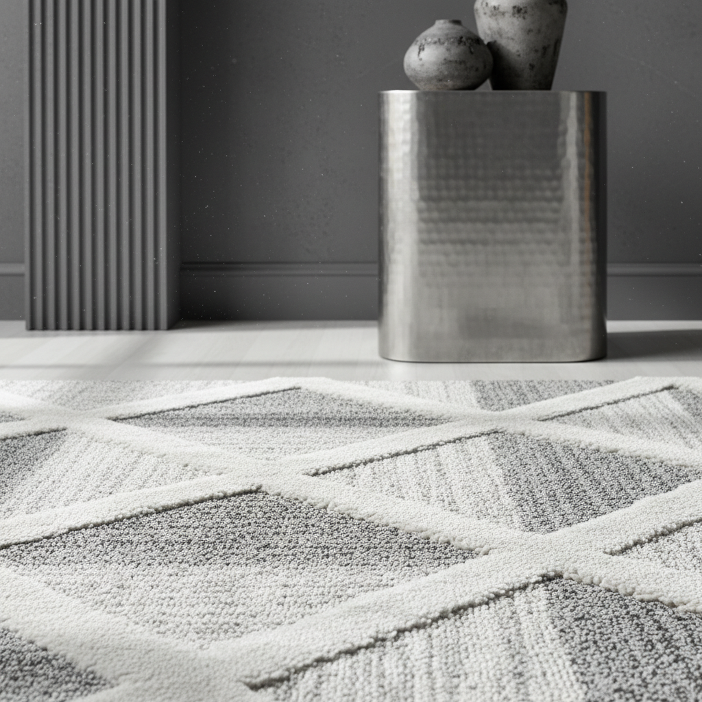 3D Hochflor-Teppich Dreiecks-Streifen – Waschbar | Grafischer Hoch-Tief-Effekt | 2,00 cm Florhöhe für Wohnkomfort – Ansicht 1